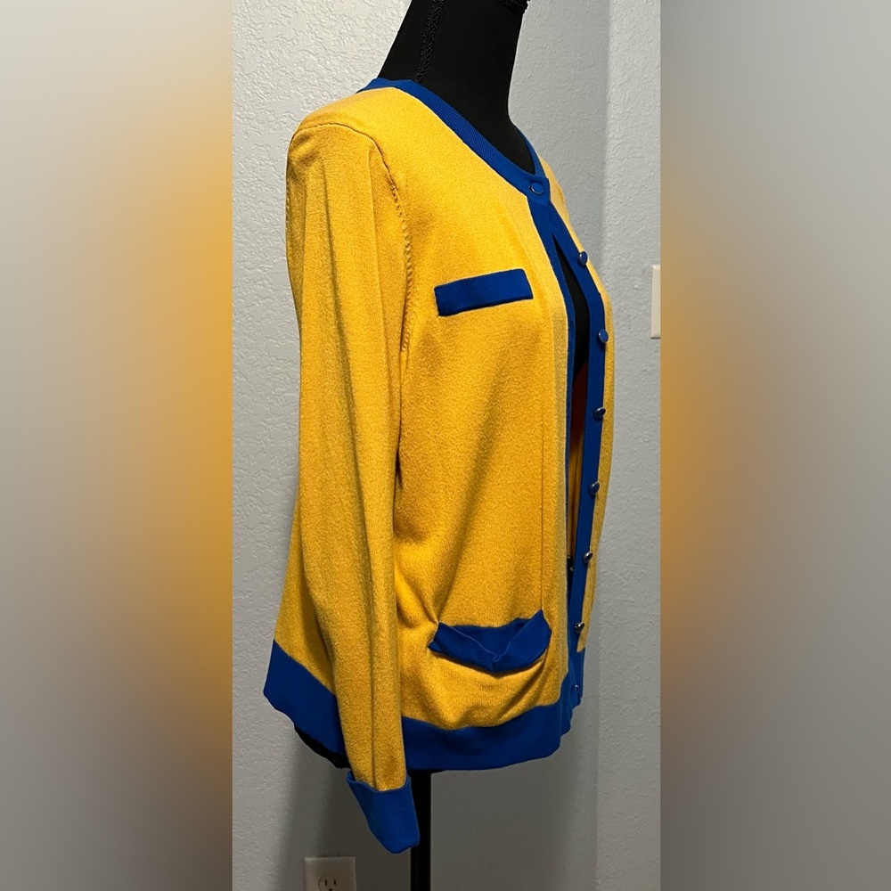 Charter Club Yellow and Blue Cardigan Sweater EUC - Picture 2 of 4